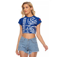 Samoa HRPP Party Raglan Cropped T Shirt Polynesian Pattern LT05 Female Blue - Polynesian Pride