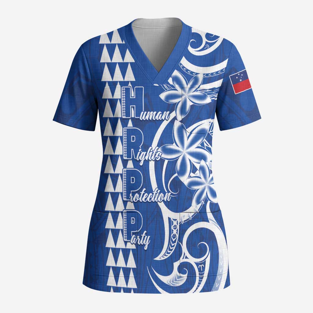 Samoa HRPP Party Scrub Top Polynesian Pattern LT05 Adult Blue - Polynesian Pride