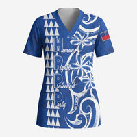 Samoa HRPP Party Scrub Top Polynesian Pattern LT05 Adult Blue - Polynesian Pride