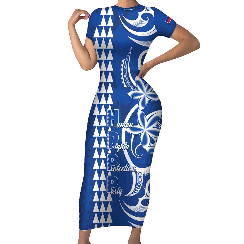 Samoa HRPP Party Short Sleeve Bodycon Dress Polynesian Pattern LT05 Long Dress Blue - Polynesian Pride