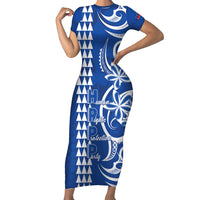 Samoa HRPP Party Short Sleeve Bodycon Dress Polynesian Pattern LT05 Long Dress Blue - Polynesian Pride