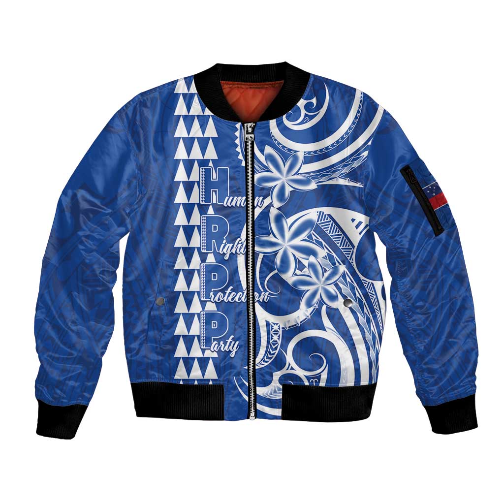 Samoa HRPP Party Sleeve Zip Bomber Jacket Polynesian Pattern LT05 Unisex Blue - Polynesian Pride