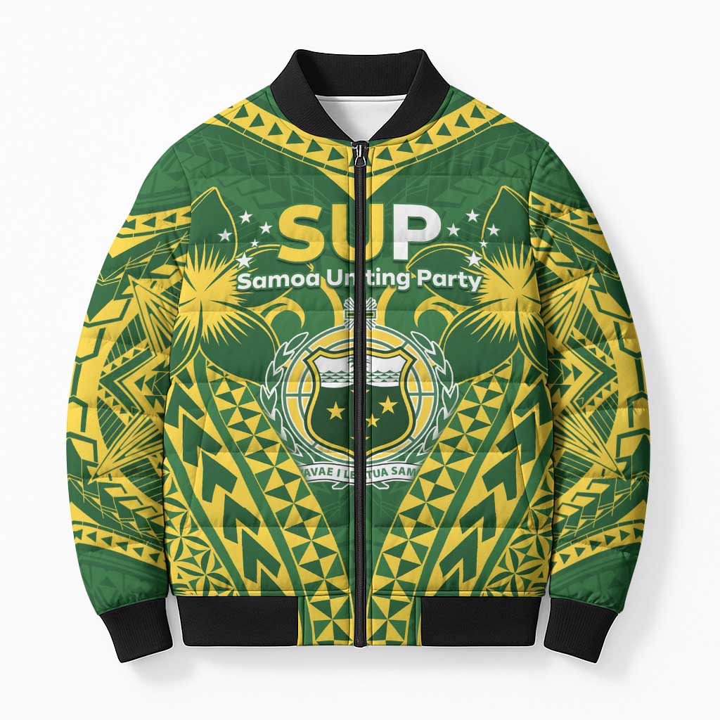 Samoa SUP Bomber Puffer Jacket Samoan Coat Of Arms LT05 Unisex Green - Polynesian Pride