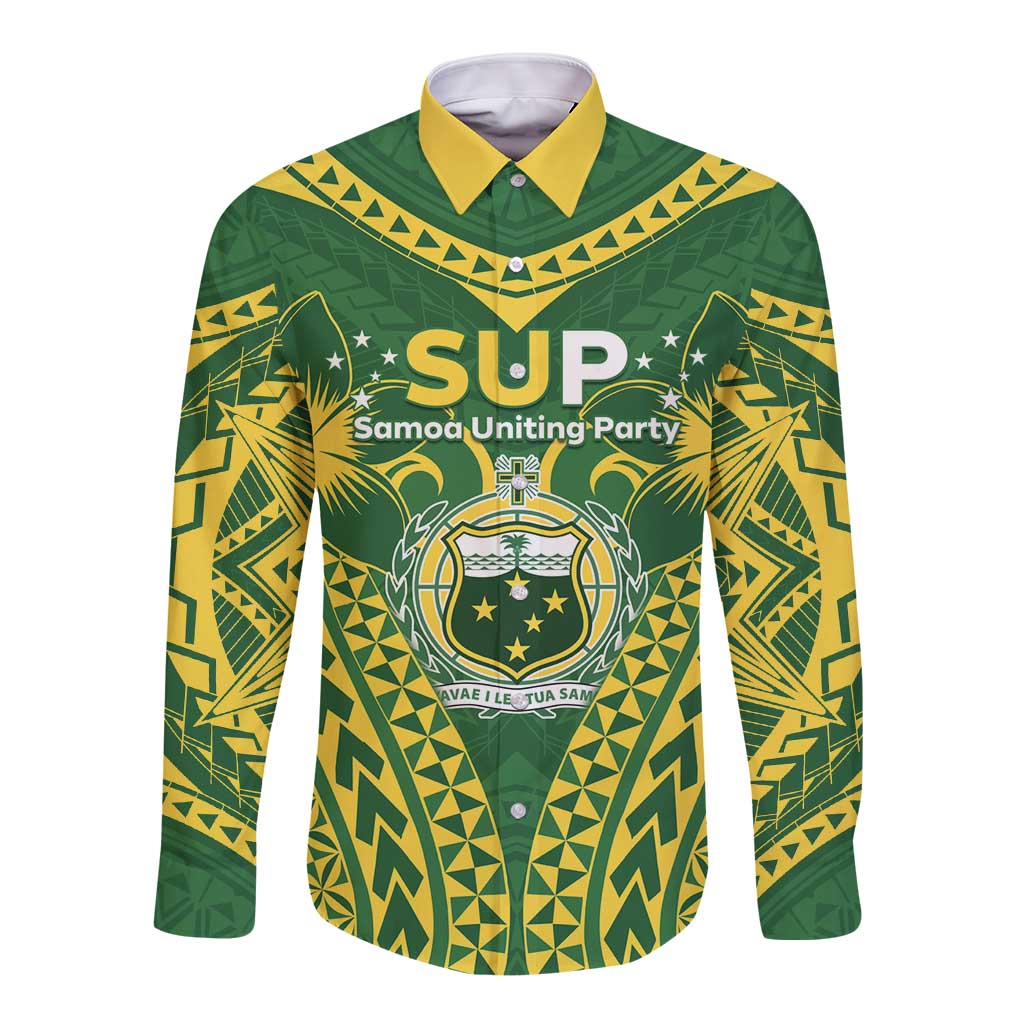 Samoa SUP Long Sleeve Button Shirt Samoan Coat Of Arms LT05 Unisex Green - Polynesian Pride