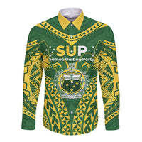 Samoa SUP Long Sleeve Button Shirt Samoan Coat Of Arms LT05 Unisex Green - Polynesian Pride