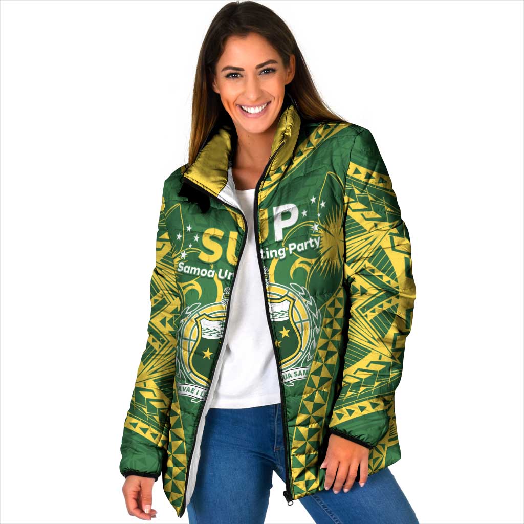 Samoa SUP Padded Jacket Samoan Coat Of Arms LT05 Women Green - Polynesian Pride
