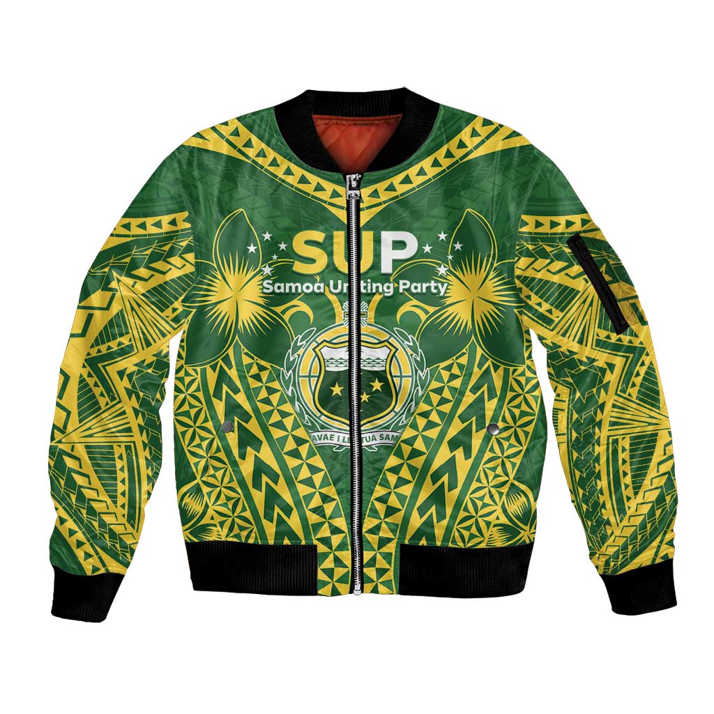 Samoa SUP Sleeve Zip Bomber Jacket Samoan Coat Of Arms LT05 Unisex Green - Polynesian Pride