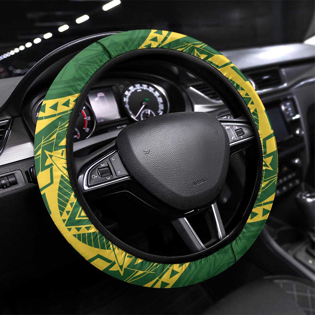 Samoa SUP Steering Wheel Cover Samoan Coat Of Arms LT05 Universal Fit Green - Polynesian Pride