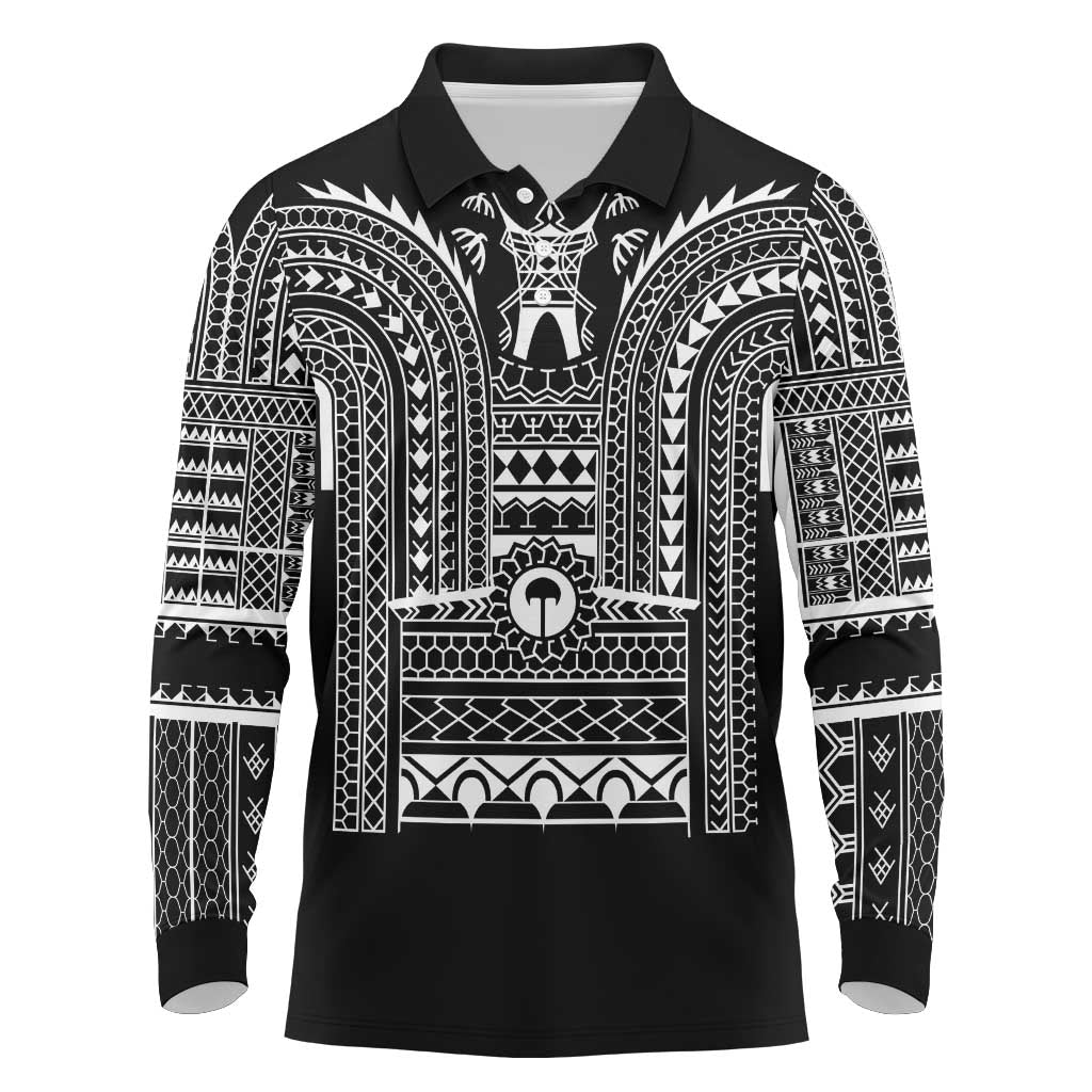 Philippines Igorot Tribal Art Tattoo Black Long Sleeve Polo Shirt LT05 Black - Polynesian Pride