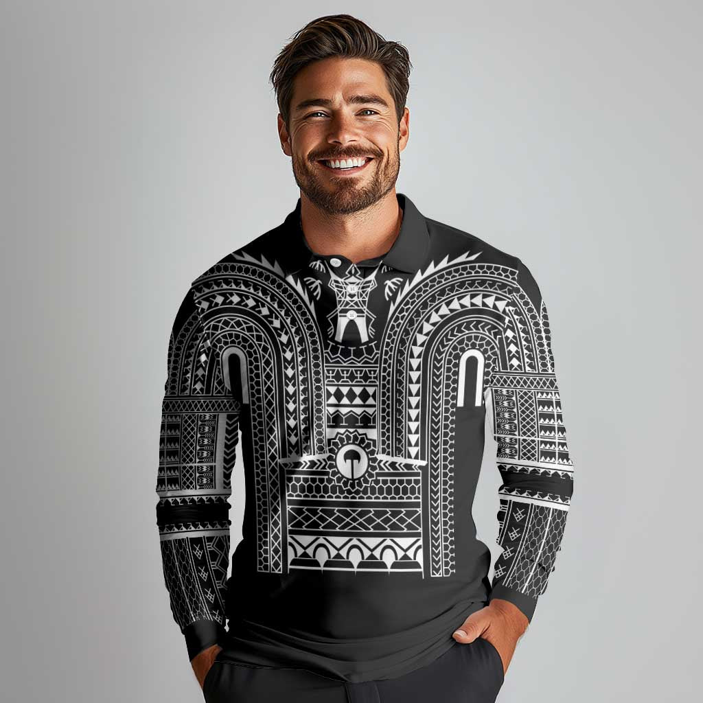 Philippines Igorot Tribal Art Tattoo Black Long Sleeve Polo Shirt LT05 - Polynesian Pride