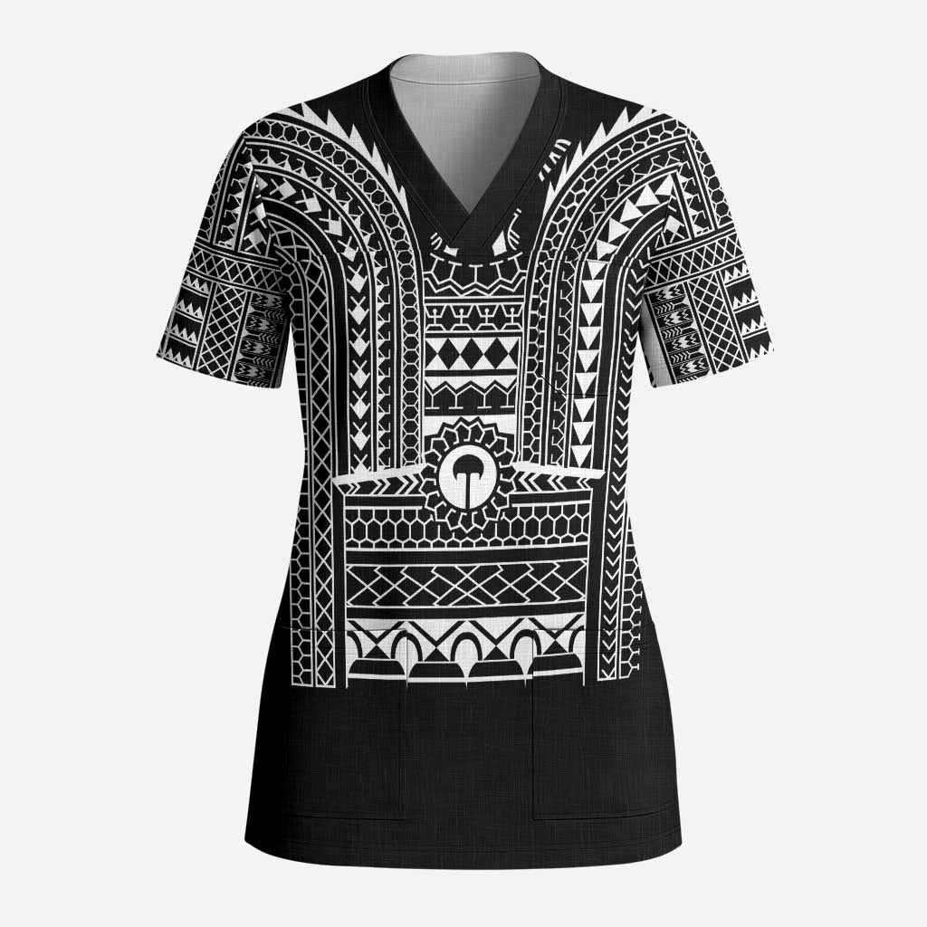 Philippines Igorot Tribal Art Tattoo Black Scrub Top LT05 Adult Black - Polynesian Pride