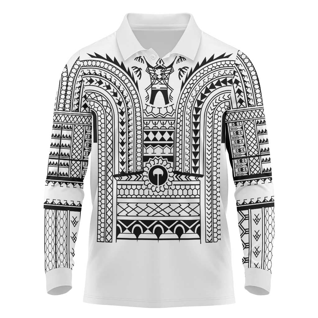 Philippines Igorot Tribal Art Tattoo White Long Sleeve Polo Shirt LT05 White - Polynesian Pride