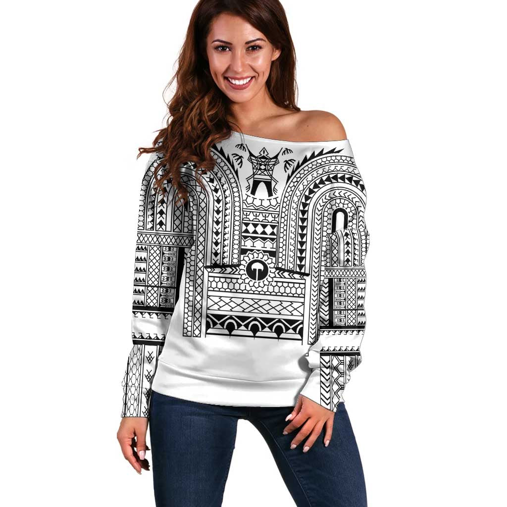 Philippines Igorot Tribal Art Tattoo White Off Shoulder Sweater LT05 Women White - Polynesian Pride