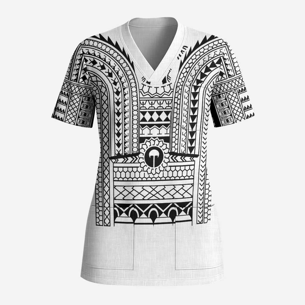 Philippines Igorot Tribal Art Tattoo White Scrub Top LT05 Adult White - Polynesian Pride
