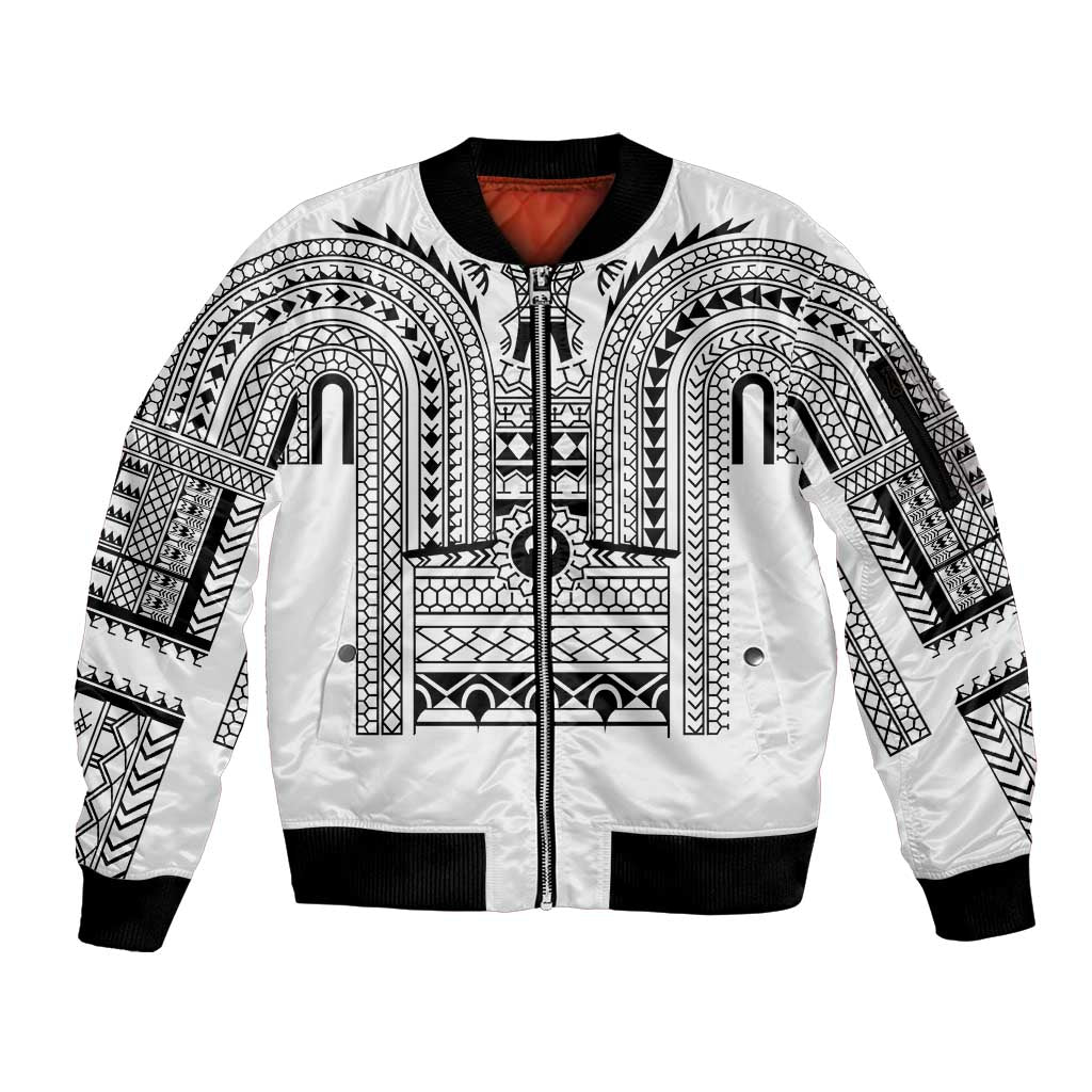 Philippines Igorot Tribal Art Tattoo White Sleeve Zip Bomber Jacket LT05 Unisex White - Polynesian Pride