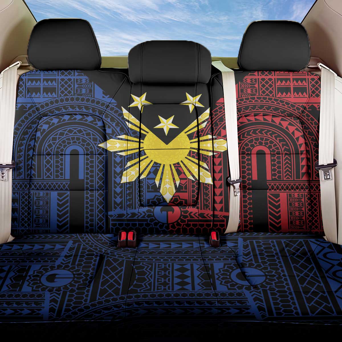 Philippines Sun Star Back Car Seat Cover Igorot Tribal Inspiration LT05 One Size Black - Polynesian Pride