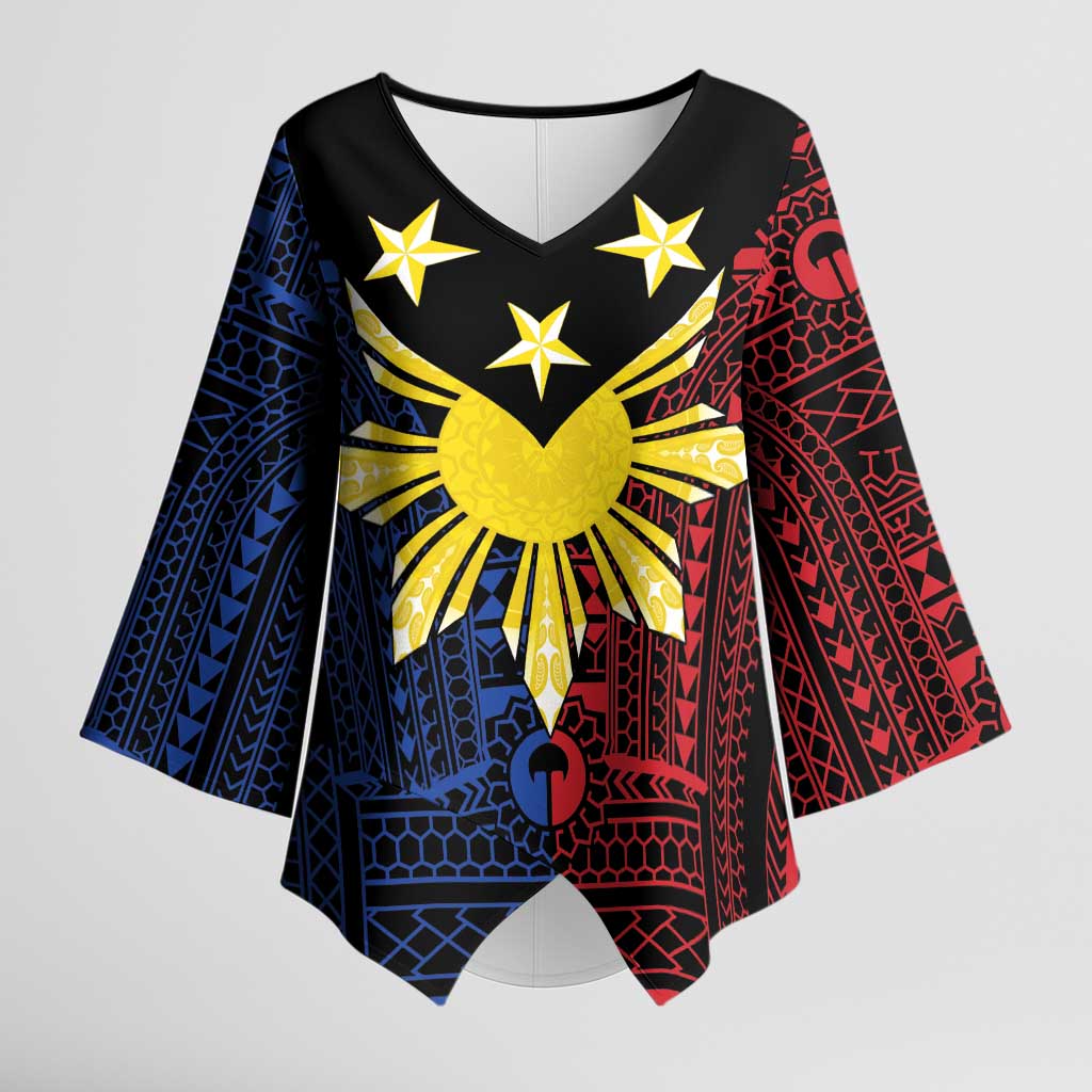 Philippines Sun Star Kimono Sleeve Blouse Igorot Tribal Inspiration LT05 Female Black - Polynesian Pride