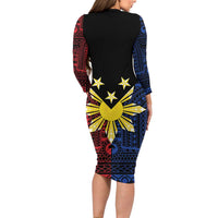 Philippines Sun Star Long Sleeve Bodycon Dress Igorot Tribal Inspiration LT05 - Polynesian Pride