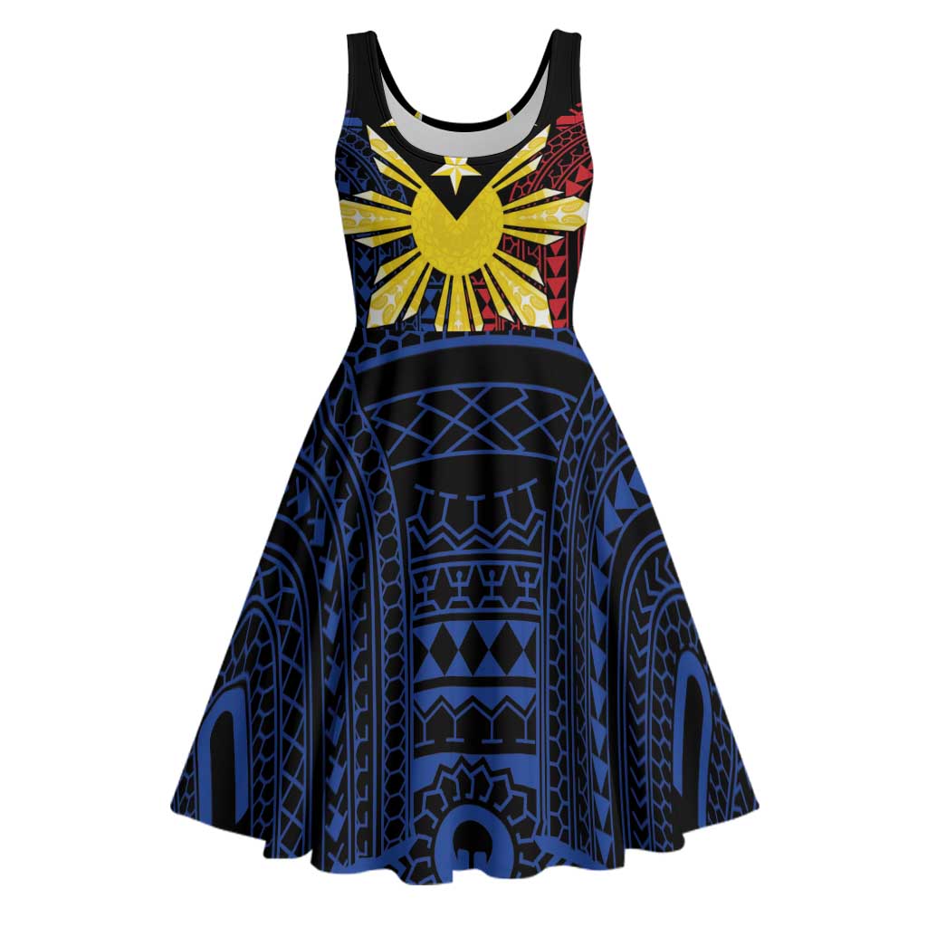 Philippines Sun Star Midi Dress Igorot Tribal Inspiration LT05 Black - Polynesian Pride