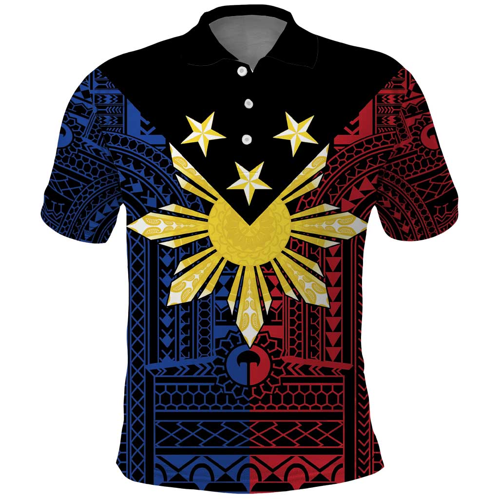 Philippines Sun Star Polo Shirt Igorot Tribal Inspiration LT05 Black - Polynesian Pride