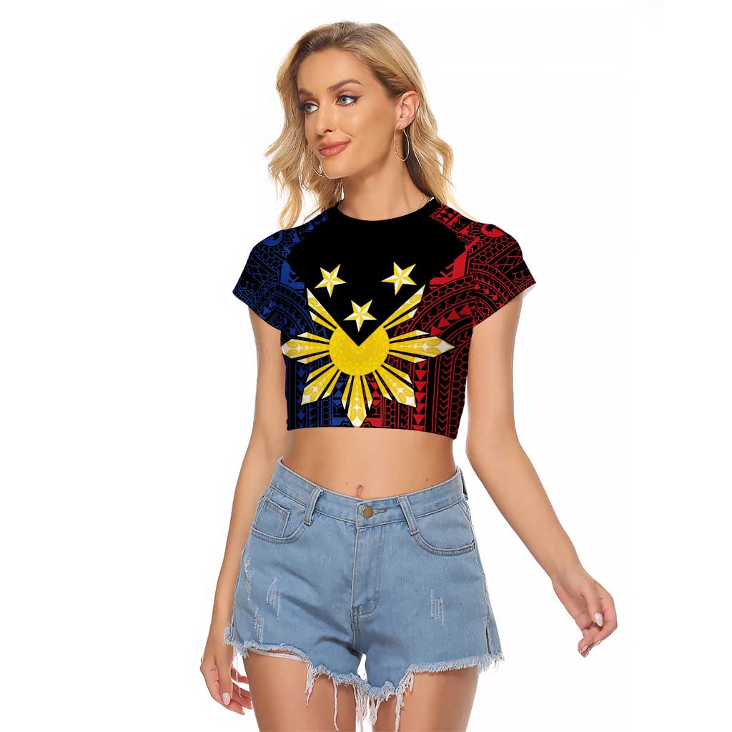Philippines Sun Star Raglan Cropped T Shirt Igorot Tribal Inspiration LT05 Female Black - Polynesian Pride