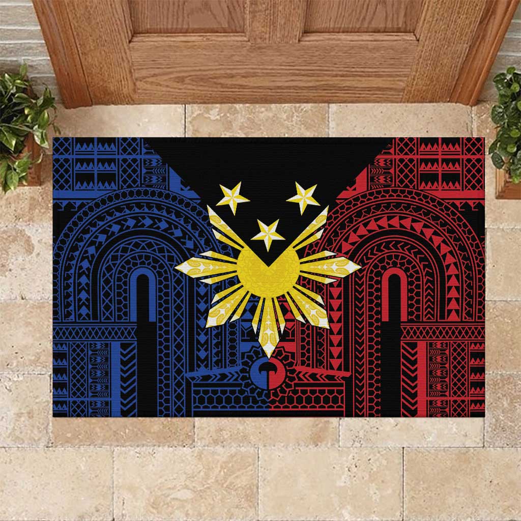 Philippines Sun Star Rubber Doormat Igorot Tribal Inspiration LT05 Black - Polynesian Pride