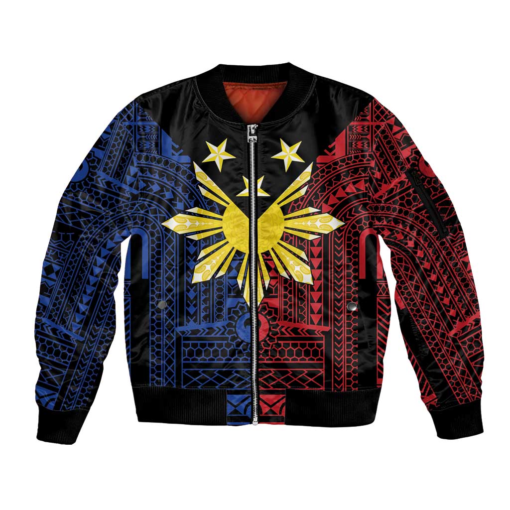 Philippines Sun Star Sleeve Zip Bomber Jacket Igorot Tribal Inspiration LT05 Unisex Black - Polynesian Pride