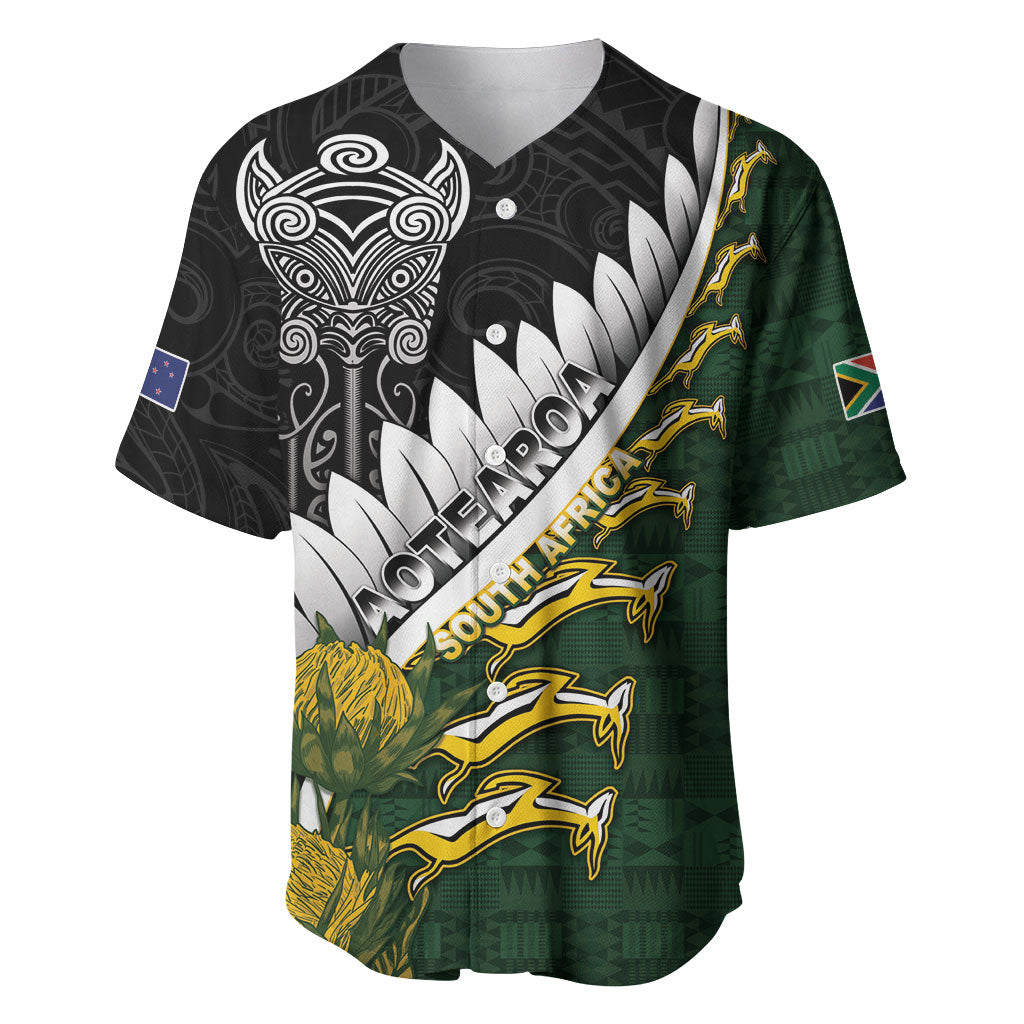 Custom Rugby New Zealand And South Africa Baseball Jersey Silver Fern With Springboks LT05 Black - Polynesian Pride