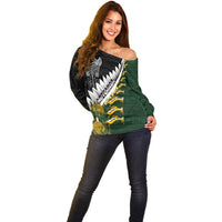 Custom Rugby New Zealand And South Africa Off Shoulder Sweater Silver Fern With Springboks LT05 - Polynesian Pride