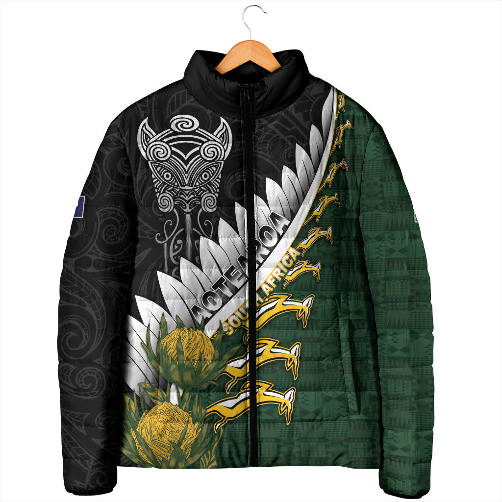 Custom Rugby New Zealand And South Africa Padded Jacket Silver Fern With Springboks LT05 - Polynesian Pride