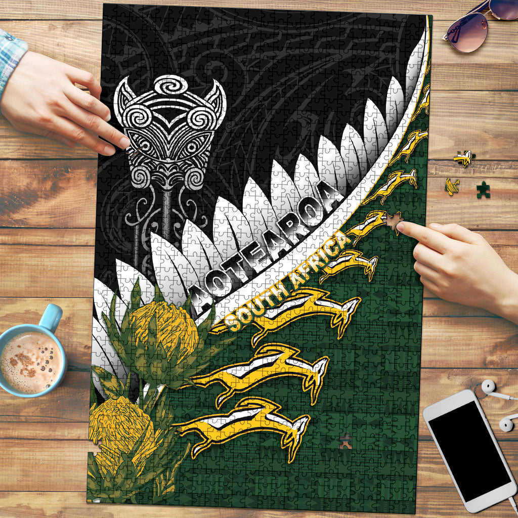 Rugby New Zealand And South Africa Puzzle Silver Fern With Springboks
