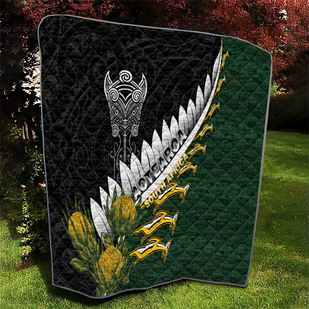 Rugby New Zealand And South Africa Quilt Silver Fern With Springboks LT05 - Polynesian Pride