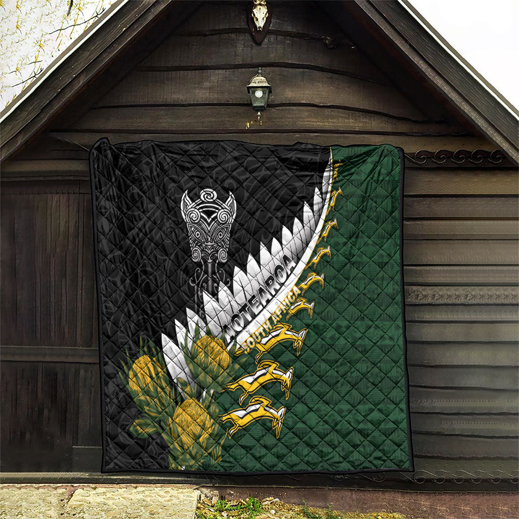 Rugby New Zealand And South Africa Quilt Silver Fern With Springboks LT05 - Polynesian Pride