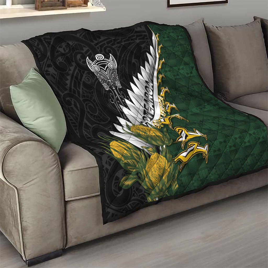 Rugby New Zealand And South Africa Quilt Silver Fern With Springboks LT05 - Polynesian Pride