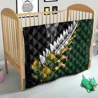 Rugby New Zealand And South Africa Quilt Silver Fern With Springboks LT05 - Polynesian Pride