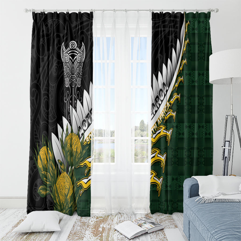 Rugby New Zealand And South Africa Window Curtain Silver Fern With Springboks LT05 - Polynesian Pride