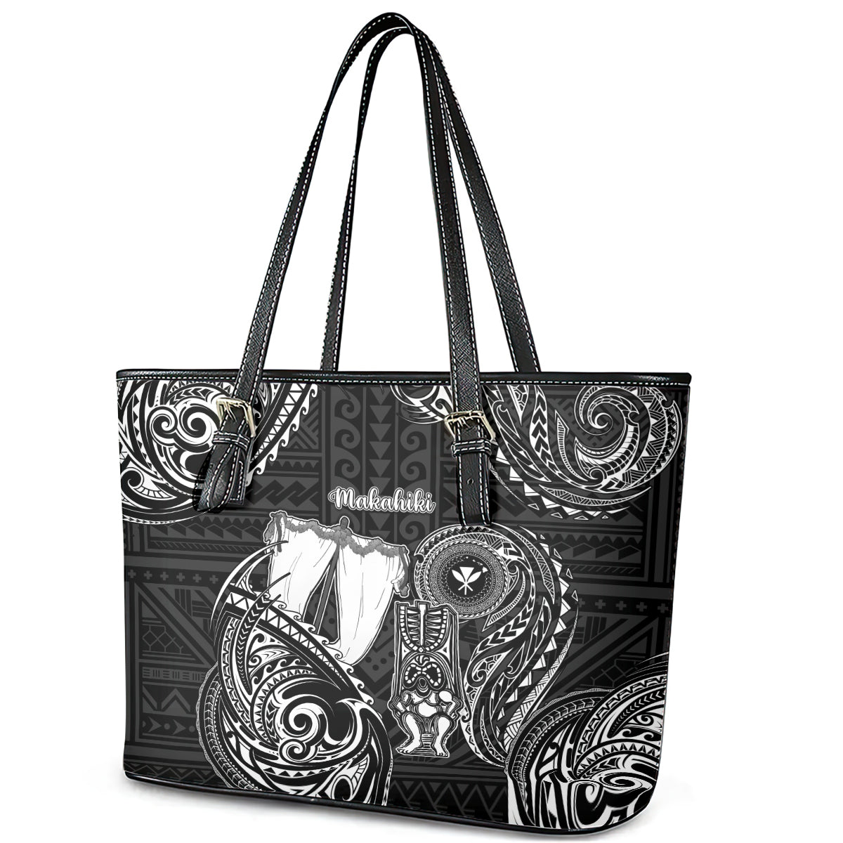 Hawaii Makahiki Season Leather Tote Bag Akua Loa Polynesian Pattern LT05 - Polynesian Pride
