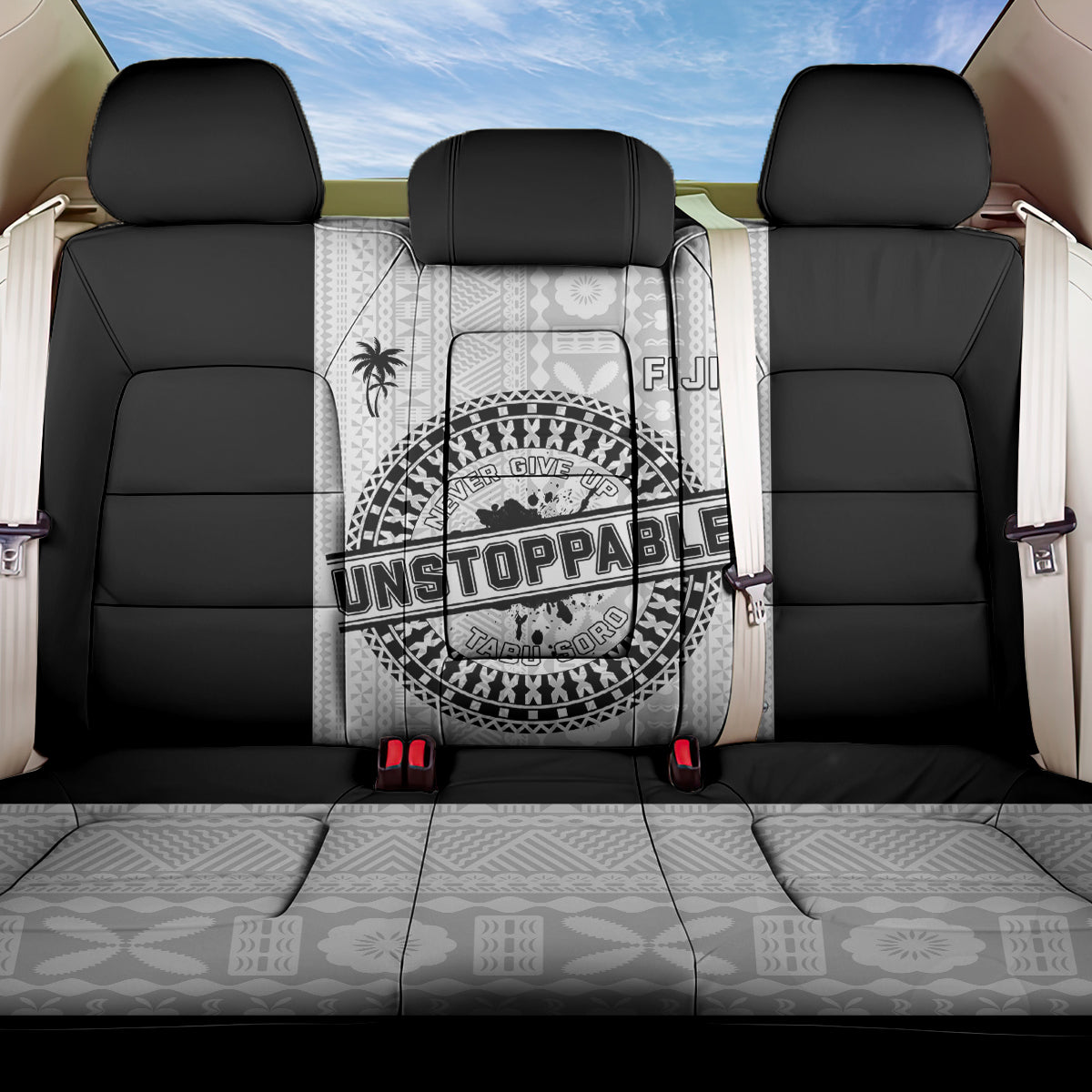 Fiji Obstacle Race 2023 Back Car Seat Cover Never Give Up LT05 One Size Black - Polynesian Pride