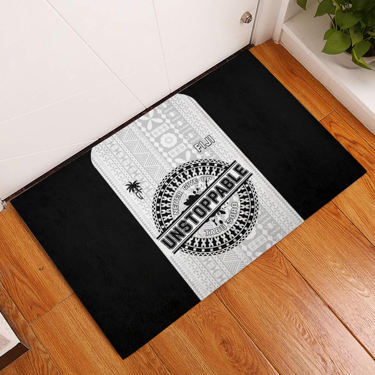 Fiji Obstacle Race 2023 Rubber Doormat Never Give Up LT05 Black - Polynesian Pride