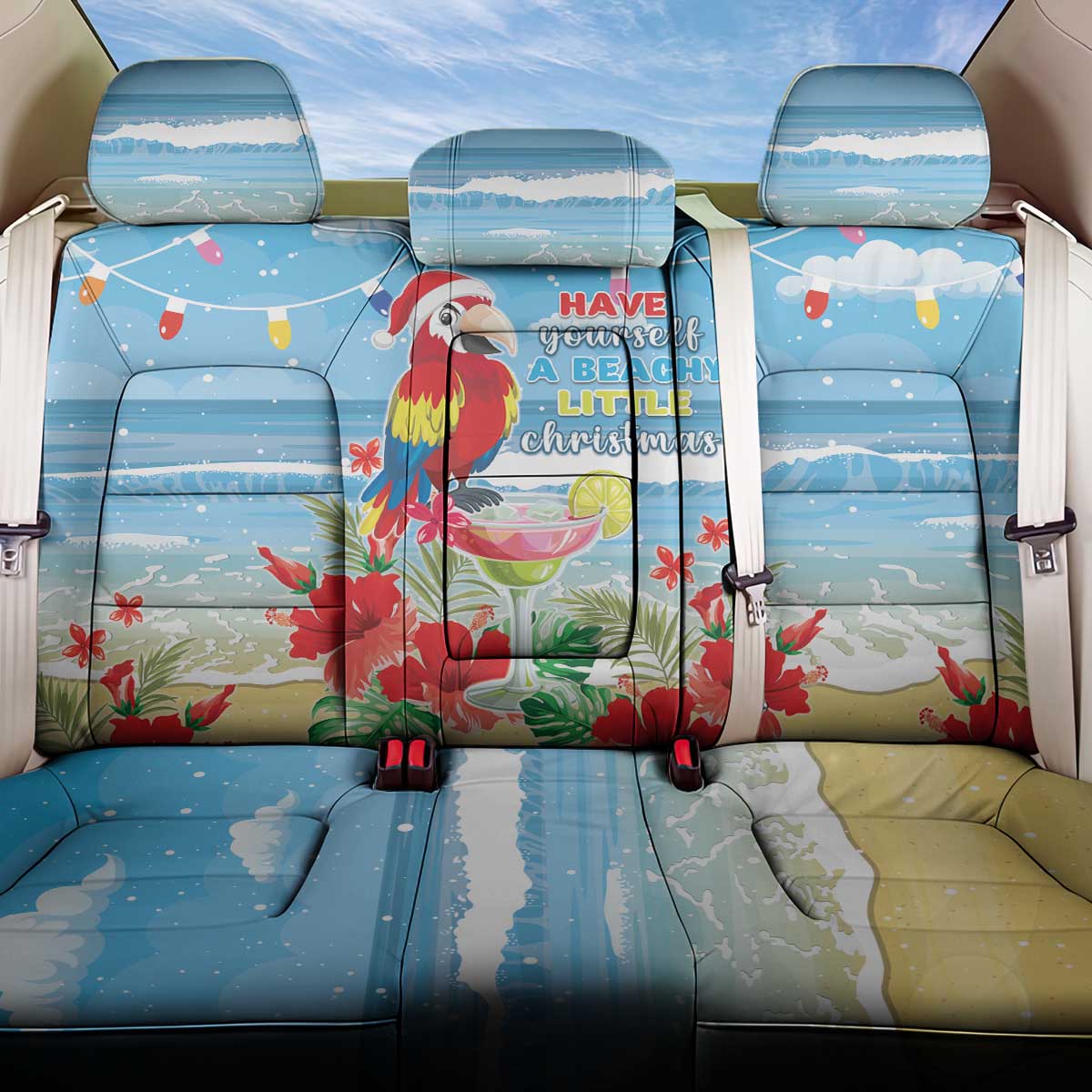 Hawaii Christmas Back Car Seat Cover Funny Macaw Parrot Tropical Vibe LT05 One Size Blue - Polynesian Pride