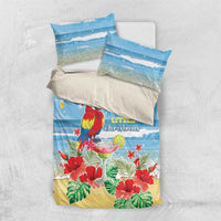 Hawaii Christmas Bedding Set Funny Macaw Parrot Tropical Vibe LT05 US Twin 172cm x 218cm Blue - Polynesian Pride