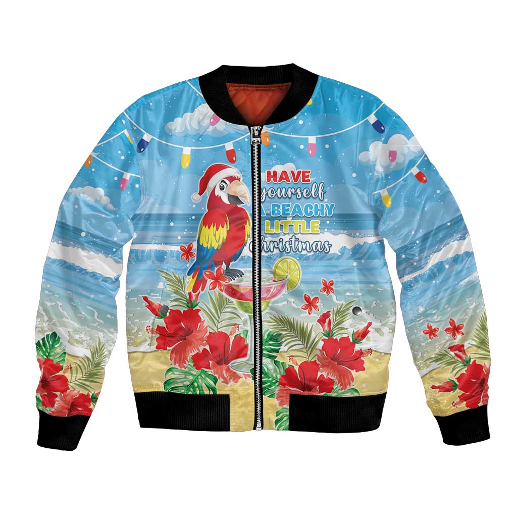 Hawaii Christmas Bomber Jacket Funny Macaw Parrot Tropical Vibe LT05 Unisex Blue - Polynesian Pride