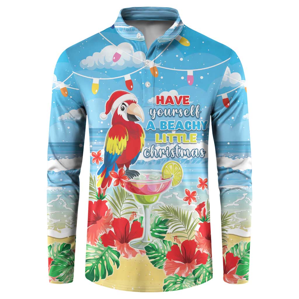 Hawaii Christmas Button Sweatshirt Funny Macaw Parrot Tropical Vibe LT05 Blue - Polynesian Pride