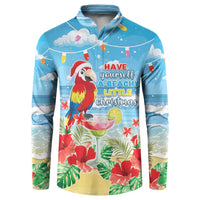 Hawaii Christmas Button Sweatshirt Funny Macaw Parrot Tropical Vibe LT05 Blue - Polynesian Pride