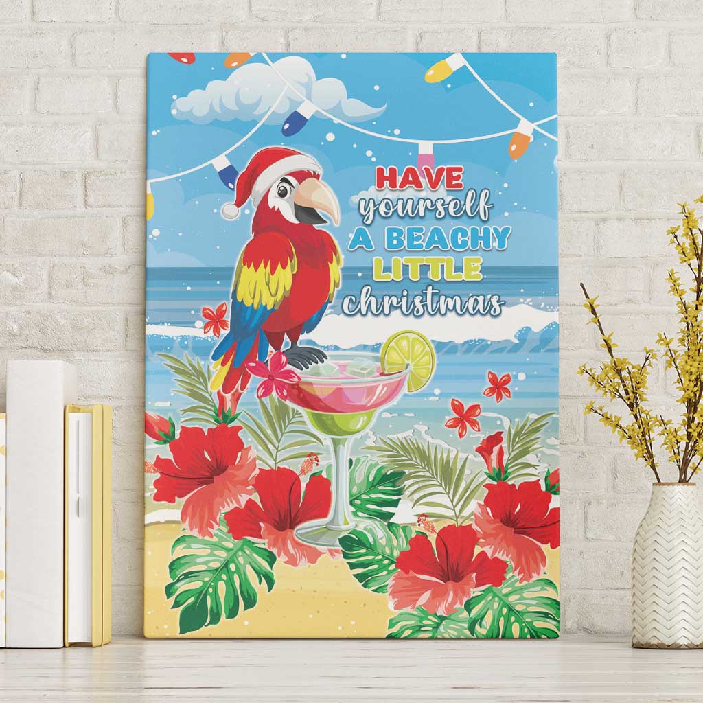 Hawaii Christmas Canvas Wall Art Funny Macaw Parrot Tropical Vibe