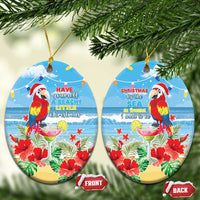 Hawaii Christmas Ceramic Ornament Funny Macaw Parrot Tropical Vibe LT05 Oval Blue - Polynesian Pride