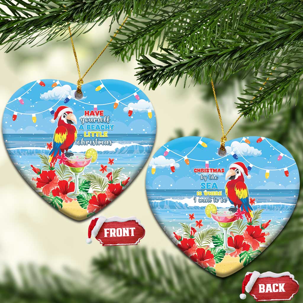 Hawaii Christmas Ceramic Ornament Funny Macaw Parrot Tropical Vibe LT05 Heart Blue - Polynesian Pride