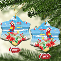 Hawaii Christmas Ceramic Ornament Funny Macaw Parrot Tropical Vibe LT05 Snow Flake Blue - Polynesian Pride