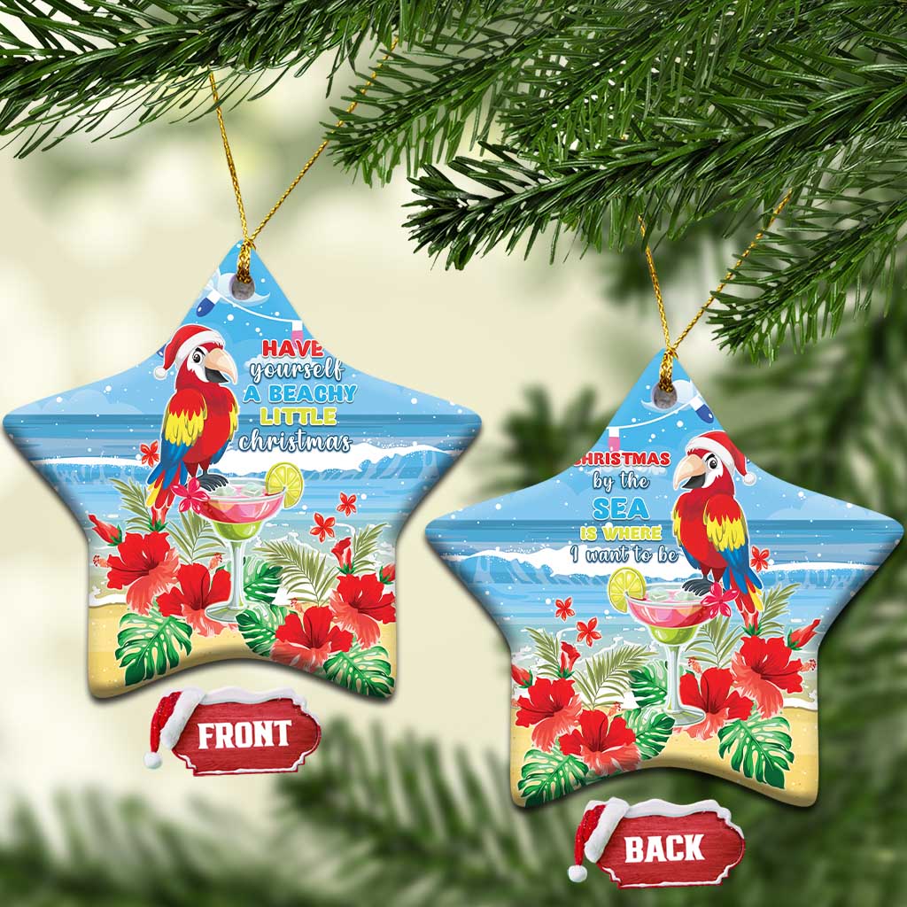 Hawaii Christmas Ceramic Ornament Funny Macaw Parrot Tropical Vibe LT05 Star Blue - Polynesian Pride