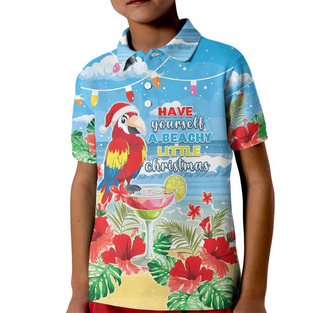 Hawaii Christmas Kid Polo Shirt Funny Macaw Parrot Tropical Vibe LT05 Kid Blue - Polynesian Pride